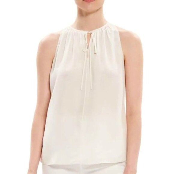 Theory Tops - Theory Cutaway Sleeveless Tie Top, Airy Viscose, Off-White
